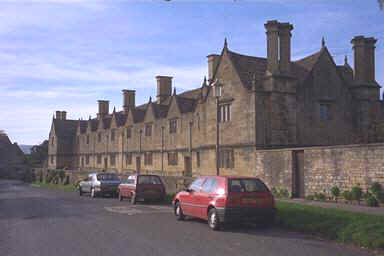 main street with alms houses