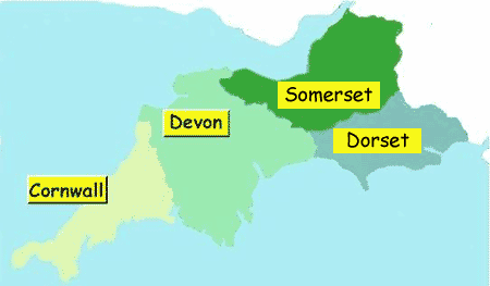 Devon, Cornwall, Dorset, Somerset